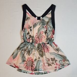 Guess (Women's S) Pink Floral Semi-Sheer Strappy Sleeveless Top